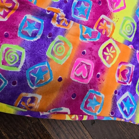 Vintage 90s Neon Abstract Tank Top Spandex Romper Jumpsuit Girls - Picture 6 of 12